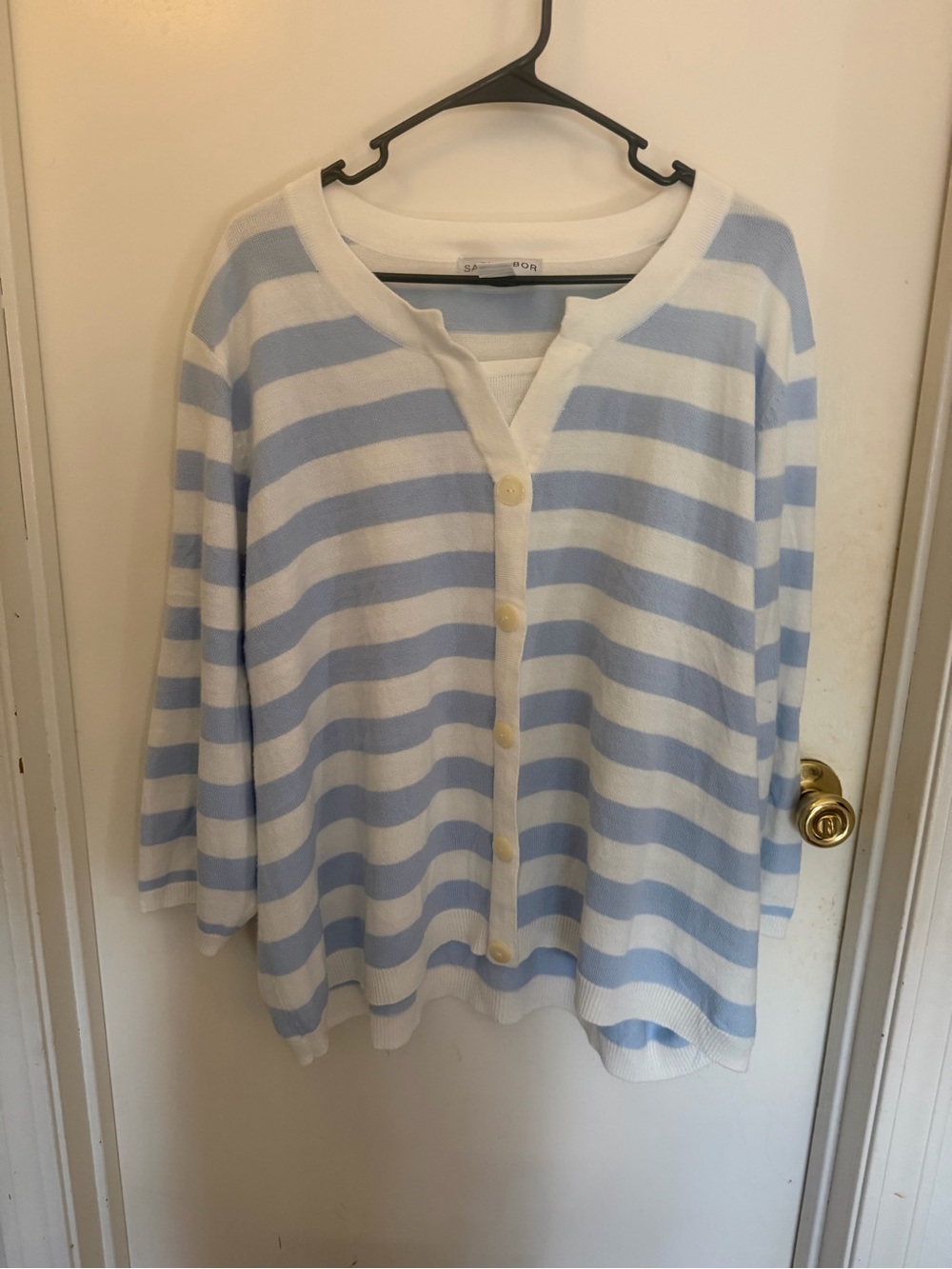 Sag Harbor Blue and White Striped Button-Front Cardigan